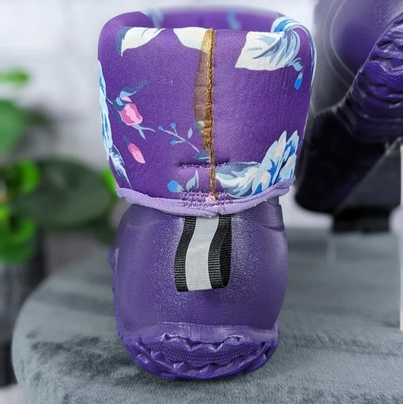 Wet weather rubber boots, rain, gardening, neoprene roll down purple floral 10 - Picture 3 of 15